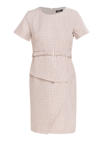 Krizia Houndstooth Peplum Dress with Belt