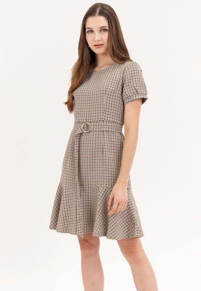 Krizia Checkered Plaid Flounce Hem Dress