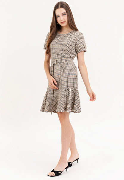 Krizia Checkered Plaid Flounce Hem Dress