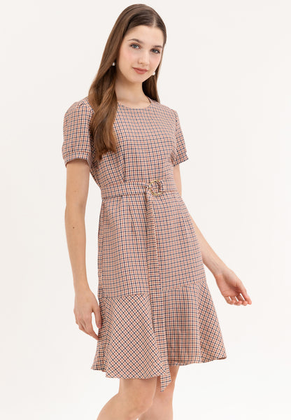 Krizia Checkered Plaid Flounce Hem Dress