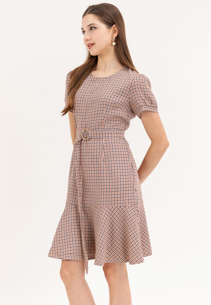 Krizia Checkered Plaid Flounce Hem Dress