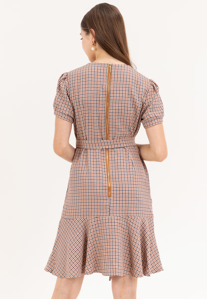 Krizia Checkered Plaid Flounce Hem Dress