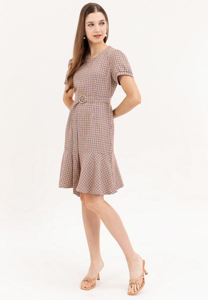 Krizia Checkered Plaid Flounce Hem Dress