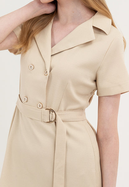 Krizia Double Breasted Notch Lapel Collar Dress with Belt