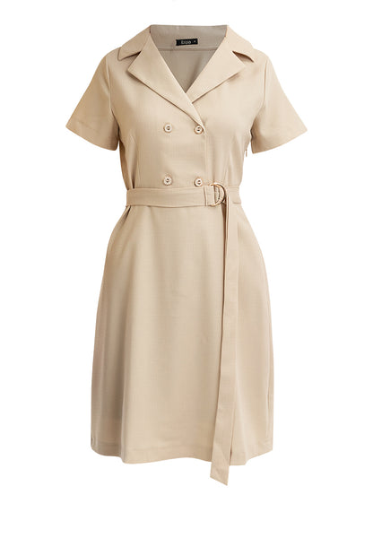 Krizia Double Breasted Notch Lapel Collar Dress with Belt