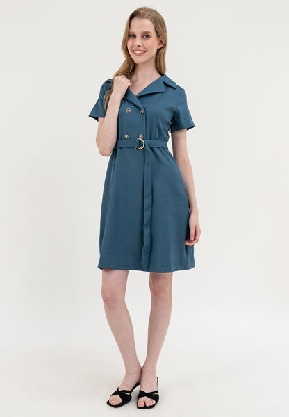 Krizia Double Breasted Notch Lapel Collar Dress with Belt