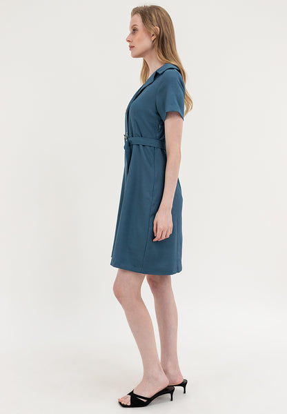 Krizia Double Breasted Notch Lapel Collar Dress with Belt