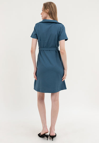 Krizia Double Breasted Notch Lapel Collar Dress with Belt