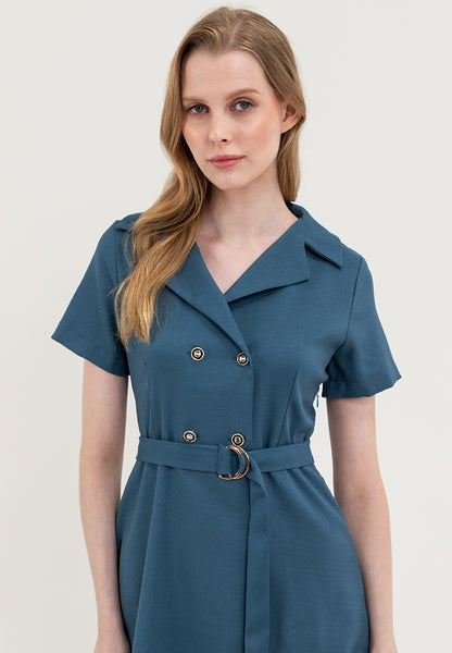 Krizia Double Breasted Notch Lapel Collar Dress with Belt