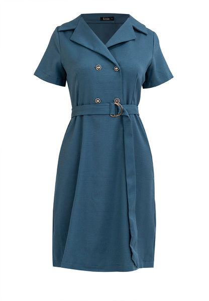 Krizia Double Breasted Notch Lapel Collar Dress with Belt