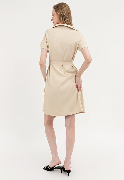 Krizia Double Breasted Notch Lapel Collar Dress with Belt