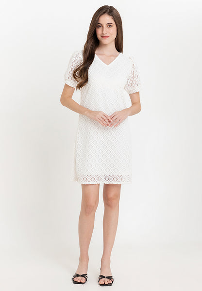 Krizia Geometric Cotton Lace Shift Dress
