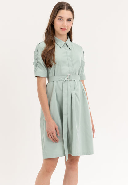 Krizia Button Down Belted Shirt Dress with Roll Tab Sleeve