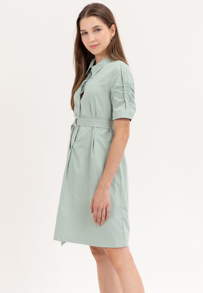 Krizia Button Down Belted Shirt Dress with Roll Tab Sleeve