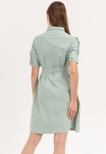 Krizia Button Down Belted Shirt Dress with Roll Tab Sleeve