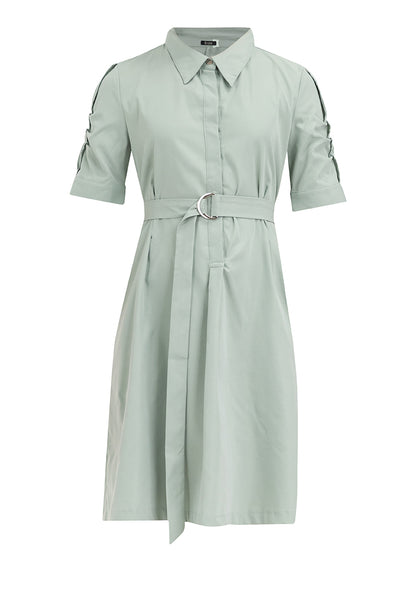 Krizia Button Down Belted Shirt Dress with Roll Tab Sleeve