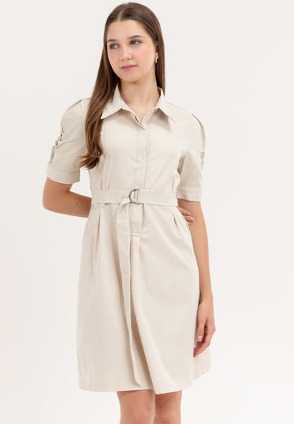 Krizia Button Down Belted Shirt Dress with Roll Tab Sleeve