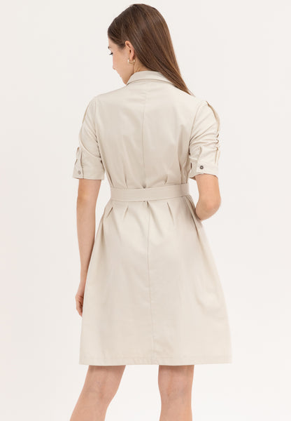 Krizia Button Down Belted Shirt Dress with Roll Tab Sleeve