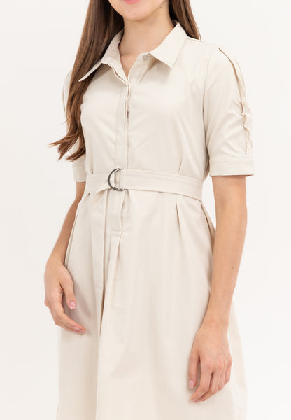 Krizia Button Down Belted Shirt Dress with Roll Tab Sleeve