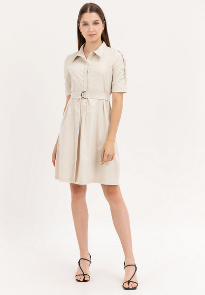 Krizia Button Down Belted Shirt Dress with Roll Tab Sleeve