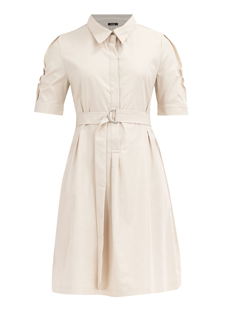 Krizia Button Down Belted Shirt Dress with Roll Tab Sleeve