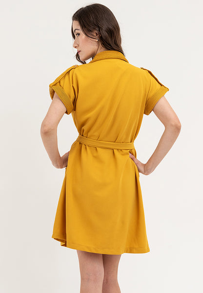 Krizia Front Zipper Collared Shirt Dress with Belt