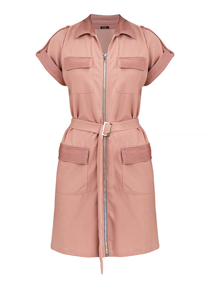 Krizia Front Zipper Collared Shirt Dress with Belt