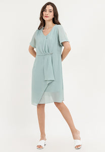 Krizia Twist Fornt Overlap Dress with Detachable Pin