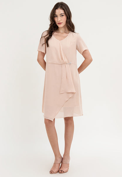 Krizia Twist Fornt Overlap Dress with Detachable Pin