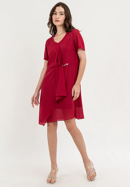 Krizia Twist Fornt Overlap Dress with Detachable Pin