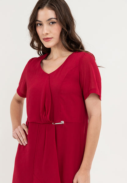 Krizia Twist Fornt Overlap Dress with Detachable Pin