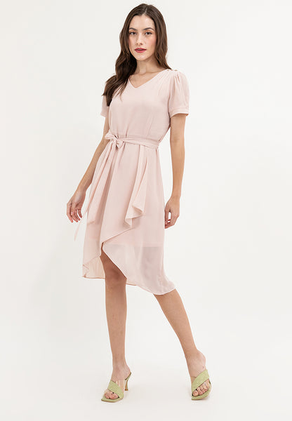 Krizia Tie Waist V-Neck Overlap Dress