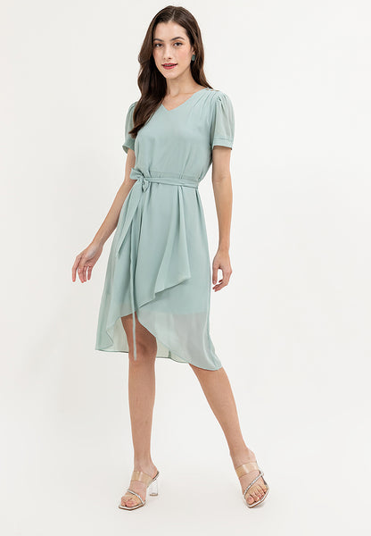 Krizia Tie Waist V-Neck Overlap Dress