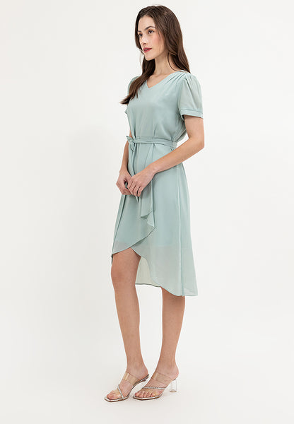 Krizia Tie Waist V-Neck Overlap Dress