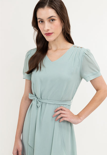 Krizia Tie Waist V-Neck Overlap Dress