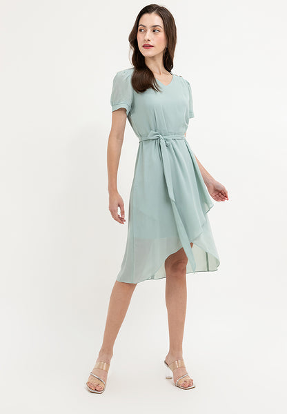 Krizia Tie Waist V-Neck Overlap Dress