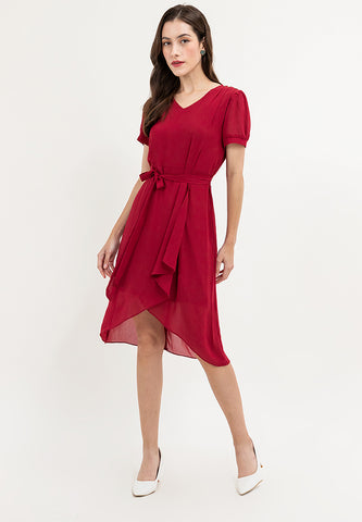 Krizia Tie Waist V-Neck Overlap Dress