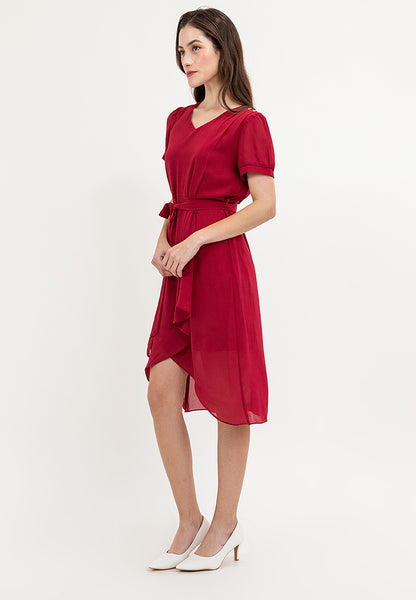 Krizia Tie Waist V-Neck Overlap Dress