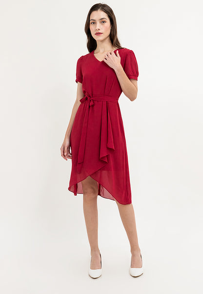 Krizia Tie Waist V-Neck Overlap Dress