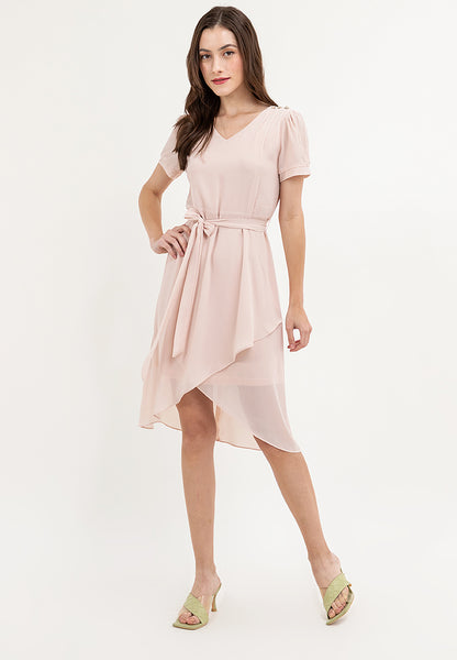 Krizia Tie Waist V-Neck Overlap Dress