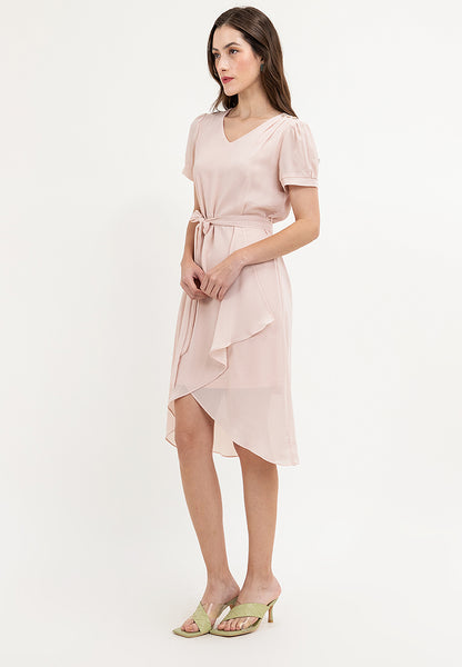 Krizia Tie Waist V-Neck Overlap Dress