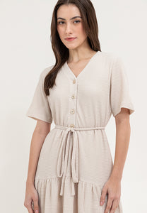 Krizia Button Down V-Neck Tied Waist Tiered Dress