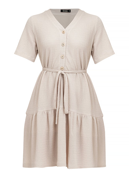 Krizia Button Down V-Neck Tied Waist Tiered Dress