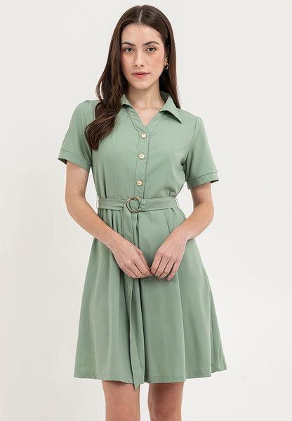 Krizia Button Down Belted Collared Shift Dress