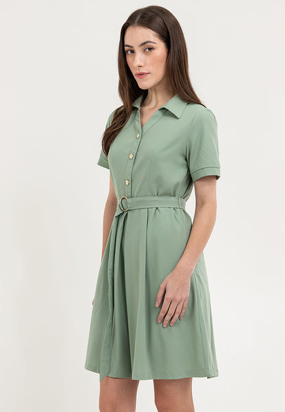 Krizia Button Down Belted Collared Shift Dress