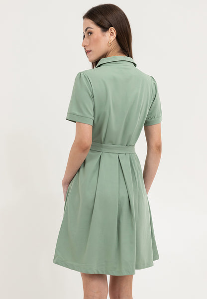 Krizia Button Down Belted Collared Shift Dress