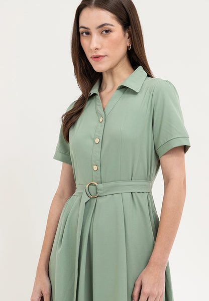 Krizia Button Down Belted Collared Shift Dress