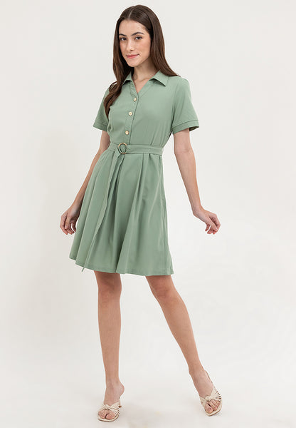 Krizia Button Down Belted Collared Shift Dress