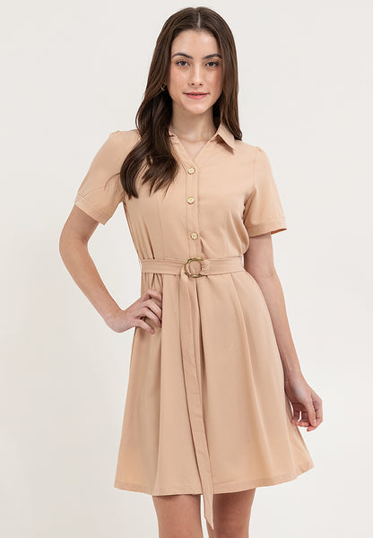 Krizia Button Down Belted Collared Shift Dress