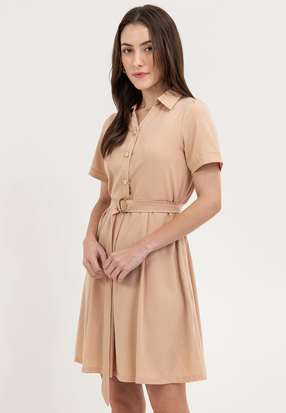 Krizia Button Down Belted Collared Shift Dress